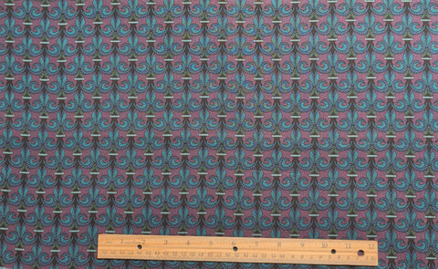 Discovery 1492 A Commemorative Design Jinny Beyer for RJR Fashion Fabrics 1992 - Purple, Navy, Green Mosaic Fleur des Lis Print Fabric