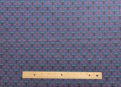 Discovery 1492 A Commemorative Design Jinny Beyer for RJR Fashion Fabrics 1992 - Teal, Purple, Rose Mosaic Fleur des Lis Print Fabric