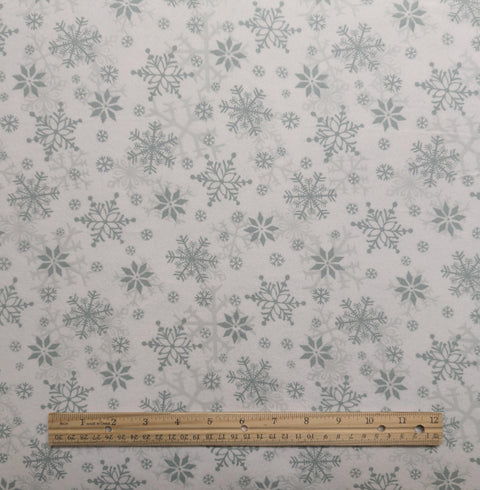 Winter Whimsy by Shelly Comisky Henry Glass - White Flannel Fabric / Gray Snowflake Print