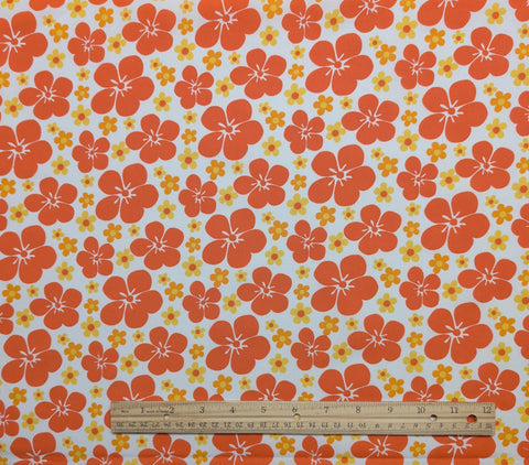 Vintage White Fabric / Orange and Yellow Retro Flower Print - Selvage to Selvage Print