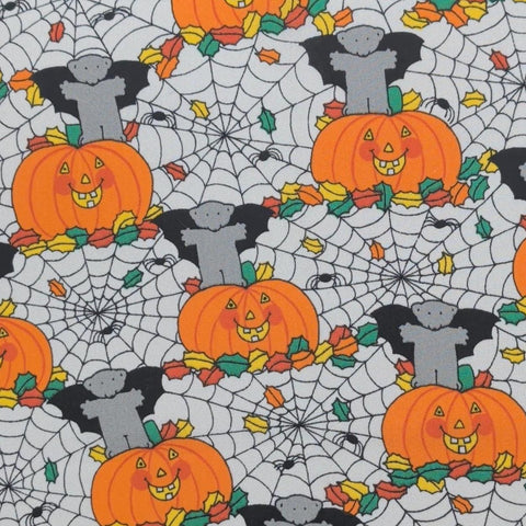 Fabric Country - White, Black, Orange, Gray Spiderweb, Pumpkin, Bear Halloween Print Fabric