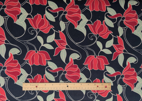 Dorthea Floral 71124 AAD - Indigo Fabric / Red, Green, White Giant Flower Print