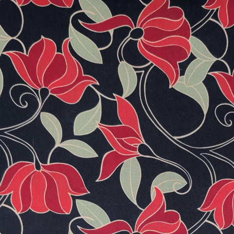 Dorthea Floral 71124 AAD - Indigo Fabric / Red, Green, White Giant Flower Print