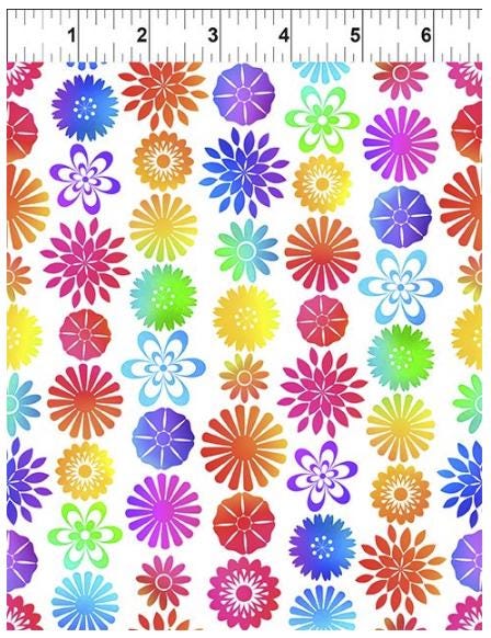 PAWsitivity 5PAW-2 Flower Stripe - White by Jason Yenter for In the Beginning Fabrics