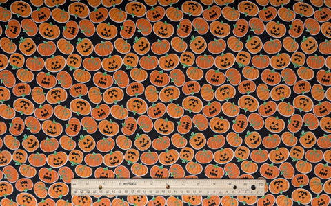 Boolicious by Maude Asbury PWMA004 Pumpkin Bites Free Spirit Fabrics - Black Fabric / Packed Tossed Pumpkin and Jack-O-Lantern Print