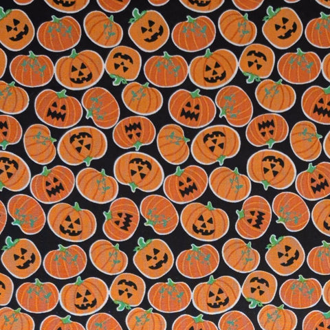 Boolicious by Maude Asbury PWMA004 Pumpkin Bites Free Spirit Fabrics - Black Fabric / Packed Tossed Pumpkin and Jack-O-Lantern Print