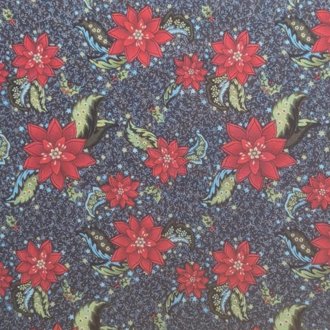 Winter's Evening 2013 Country Essentials Connecting Threads - Navy Fabric / Pale Blue Branch / Red Stylized Poinsettia Print