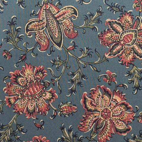 Santos 3467 Kathy Hell for Museo Mundo Museum of New Mexico Andover Fabrics - Dark Green Fabric / Brick Red, Tan, Gold Paisley Flower Print