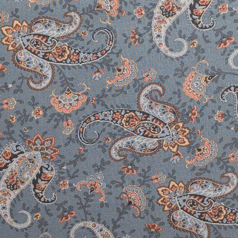Adelaide 2768 Faye Burgos Marcus Fabrics - Slate Blue Fabric / Coral, Gold, Blue Paisley Floral Print