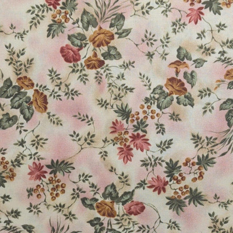 Beth Bruske David Textiles - Cream and Pink Tonal Fabric / Gold, Red, Green Tossed Flower Print