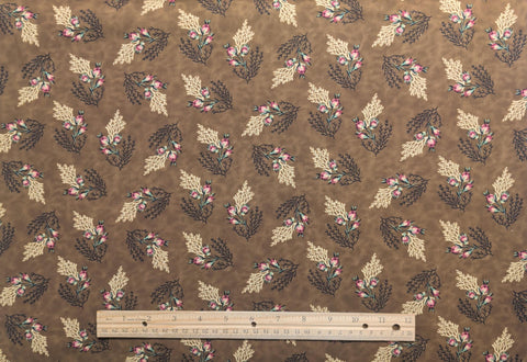 2002 American Folk Art Museum Andover Fabrics Savery Friendship Star Quilt - Brown Tonal Fabric / Black, Cream, Pink Tossed Flower Print