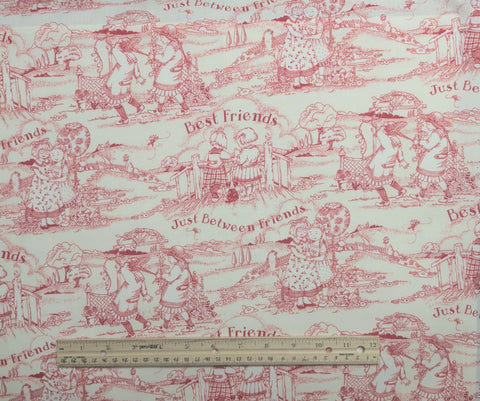 Mary Engelbreit Quilting Treasures Cranston Print Works ME Ink 2003 - White Fabric / Red Toile Fabric / Best Friends Print