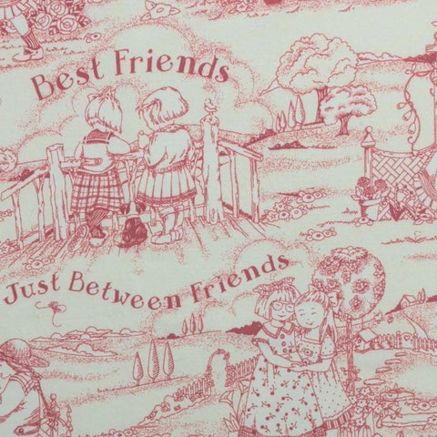 Mary Engelbreit Quilting Treasures Cranston Print Works ME Ink 2003 - White Fabric / Red Toile Fabric / Best Friends Print