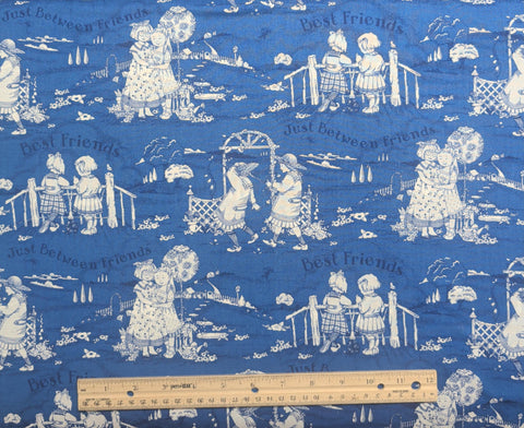 Mary Engelbreit Quilting Treasures Cranston Print Works ME Ink 2003 - Blue Fabric / White Toile Fabric / Best Friends Print