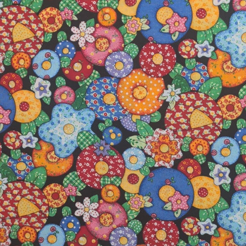 Mary Engelbreit Quilting Treasures Cranston Print Works ME Ink 2003 - Black Fabric / Packed Flower Print