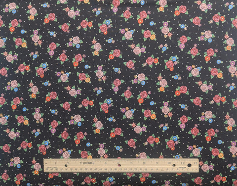 Mary Engelbreit VIP Cranston Print Works ME Ink 2001 - Black Fabric / White Dot / Tossed Flower Print