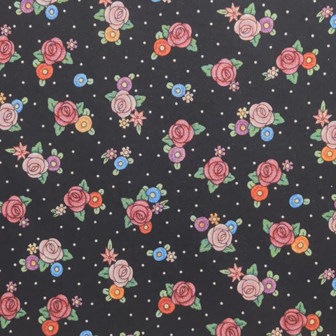 Mary Engelbreit VIP Cranston Print Works ME Ink 2001 - Black Fabric / White Dot / Tossed Flower Print