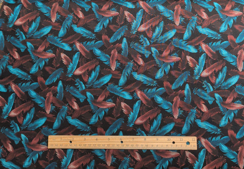 Windsor Collection Hoffman California Fabrics - Black Fabric / Teal, Maroon Packed Feather Print