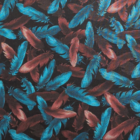Windsor Collection Hoffman California Fabrics - Black Fabric / Teal, Maroon Packed Feather Print
