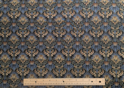 Camelot Hoffman California Fabrics - Black Fabric / Blue/Gray, Tan, Green Packed Flower Print