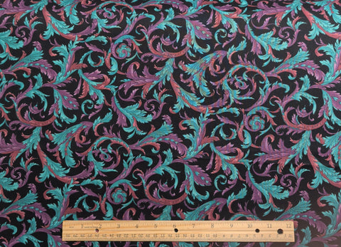 Windsor Collection Hoffman California Fabrics - Black Fabric / Turquoise, Purple Vine Print