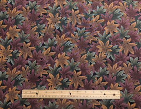 Hoffman California Fabrics - Black Fabric / Gold, Burgundy, Green Packed Leaf Print
