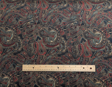 Hoffman California Fabrics - Black Fabric / Gold, Red, Green, Tan Paisley Medallion Print