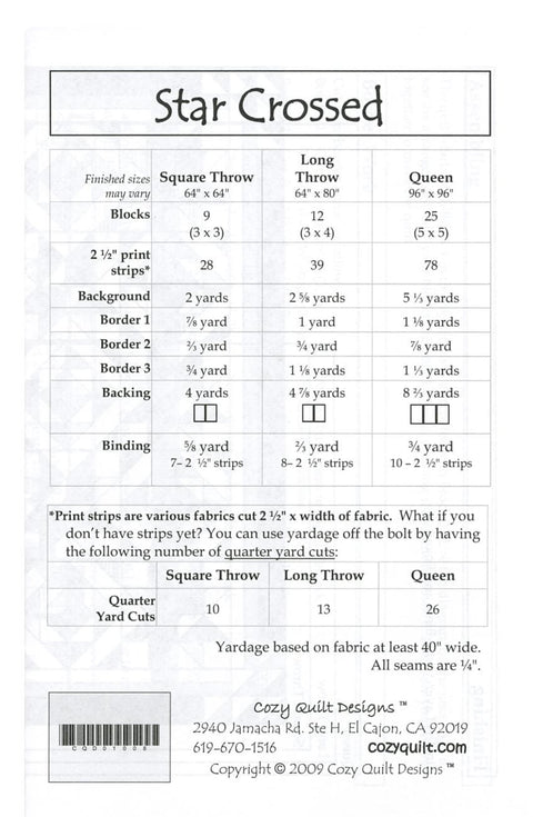 Star Crossed - A Strip Club Pattern by Daniela Stout for Cozy Quilt Designs CQD01008 / Includes 3 Sizes Throw to Queen