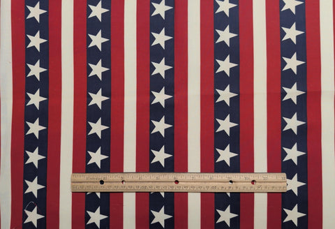 Red, White, Blue Stripe and Star Print Fabric - Selvage to Selvage Print