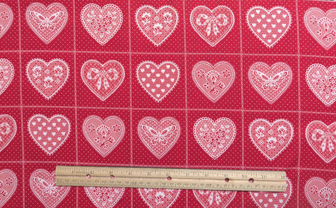 VIP Cranston Print Works - Red Fabric / White Lace Heart Block Print