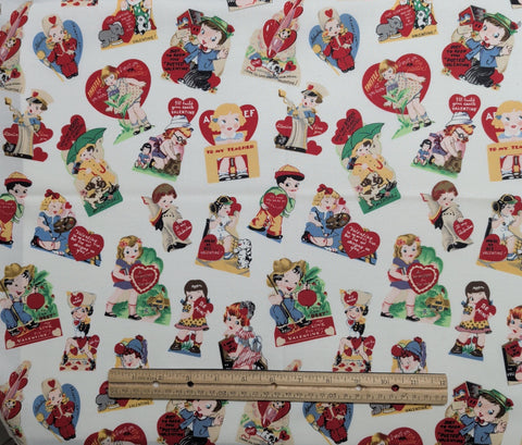 Faye Burgos Marcus Brothers Textiles - White Fabric / Vintage Valentine Print