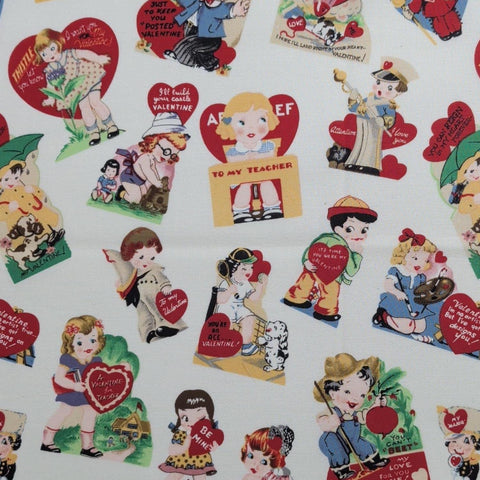Faye Burgos Marcus Brothers Textiles - White Fabric / Vintage Valentine Print