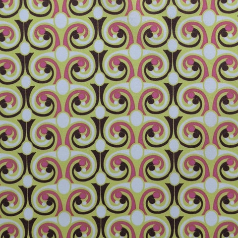 Dreaming in French Collection by Art Gallery Fabrics DIF-702 - White Fabric / Acid Green, Salmon Pink, Burgundy Print