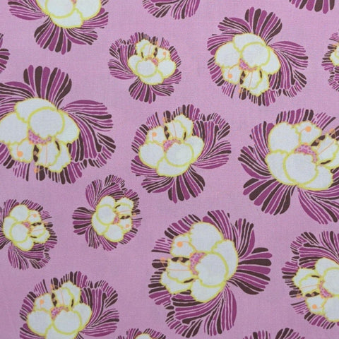 Dreaming in French Collection by Art Gallery Fabrics DIF-706 - Medium Pink Fabric / Raspberry, Brown, Acid Green, White Flower Print