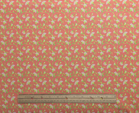 Garden Party BTR5717-Coral Yolanda Fundora Blank Quilting 2009 - Coral Fabric / Pink, Bright Green Flower, Vine Print