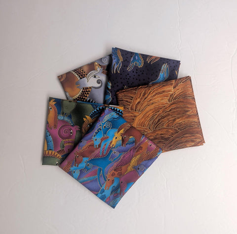 Embracing Horses Laurel Burch Fat Quarter Bundle - Brightly Colored / Gold Metallic Accents