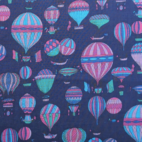 Around the World Hoffman International Fabrics - Purple Fabric / Pink, Blue. Green Hot Air Balloon Print