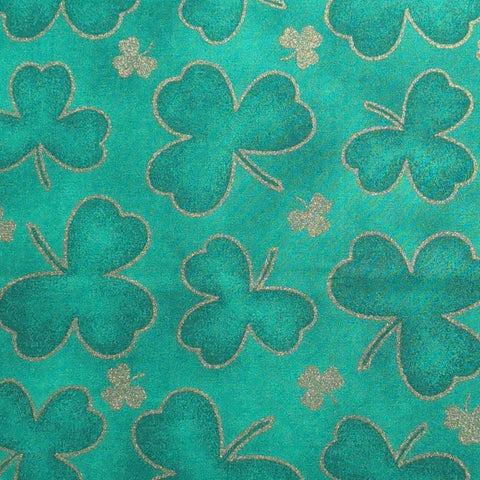 Fabric Traditions 2000 - Green Tonal Fabric / Gold Glitter Shamrock Print