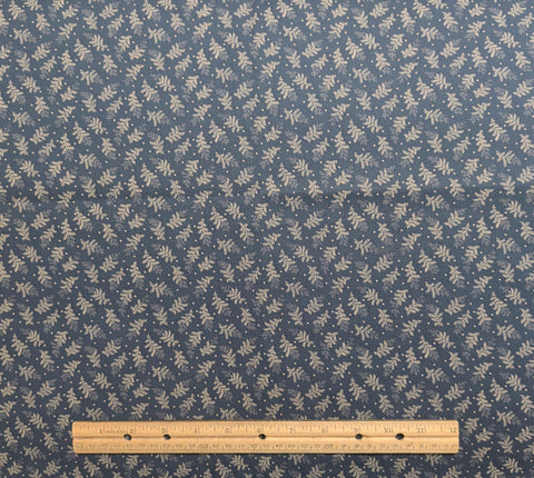Marcus Bros Textiles - Navy Fabric / Light Tan Leaf and Dot Print