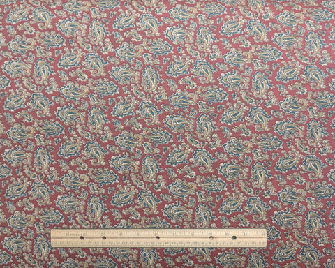 Maroon Fabric / Hunter Green, Gold, White Packed Paisley Print - Selvage to Selvage Print