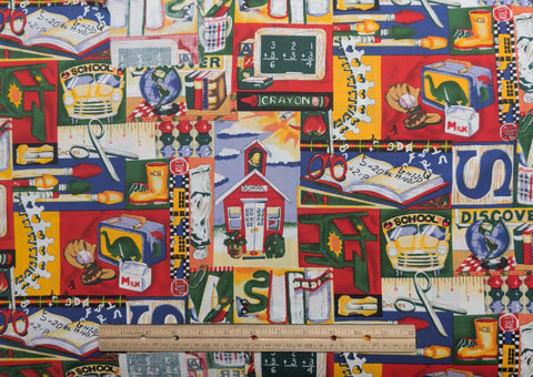 Red, Yellow, Blue, Green Elementary School Print Fabric - Selvage to Selvage Print