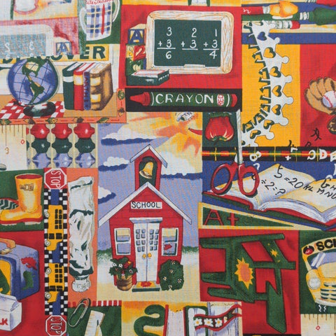 Red, Yellow, Blue, Green Elementary School Print Fabric - Selvage to Selvage Print