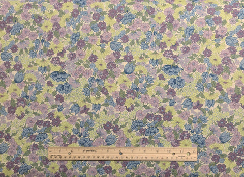 Bonnie Leman for RJR Fashion Fabrics - Soft White Fabric / Lavender, Blue, Green Packed Flower Print