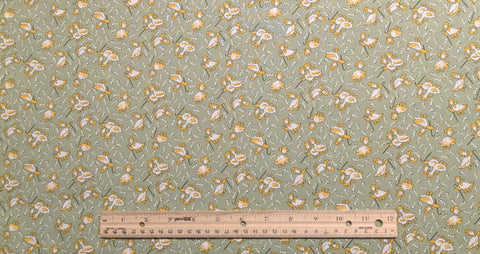 1930's Quilt Revival Collection Reproductions New England Quilt Museum RJR Fashion Fabrics - Green Fabric / White, Gold Goose, Musical Note
