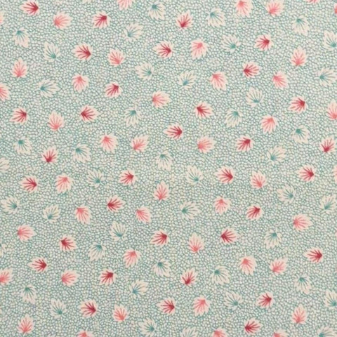Marcus Bros Textiles - White Fabric with Teal Mesh Background / Teal, Red, Pink Leaf Print