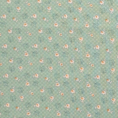 Judie Rothermel for Marcus Brothers Textiles - Green Fabric with White, Navy Micro Dot Background / White, Gold Tossed Flower Print