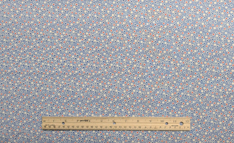 Aunt Grace Sweeties by Judie Rothermel for Marcus Brothers Textiles - White Fabric with Blue Mesh Background / White, Blue, Red Circle Print