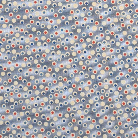 Aunt Grace Sweeties by Judie Rothermel for Marcus Brothers Textiles - White Fabric with Blue Mesh Background / White, Blue, Red Circle Print