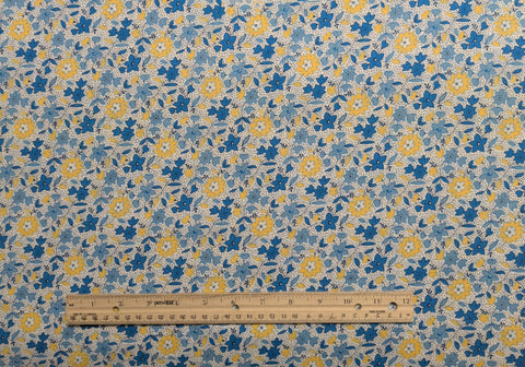 Butterfly Hope Collection by RJR Fashion Fabrics - White Fabric / Blue, Yellow Packed Flower, Vine Print