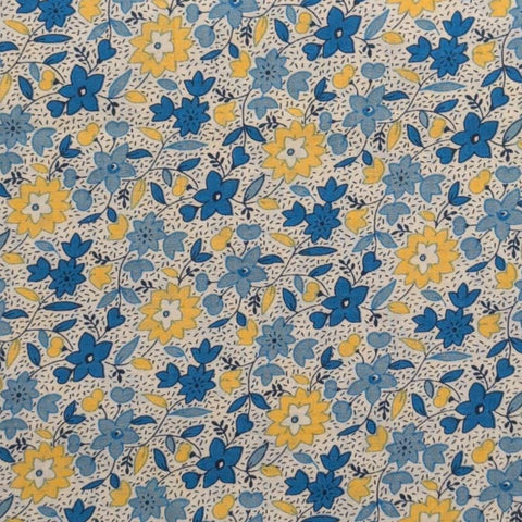 Butterfly Hope Collection by RJR Fashion Fabrics - White Fabric / Blue, Yellow Packed Flower, Vine Print
